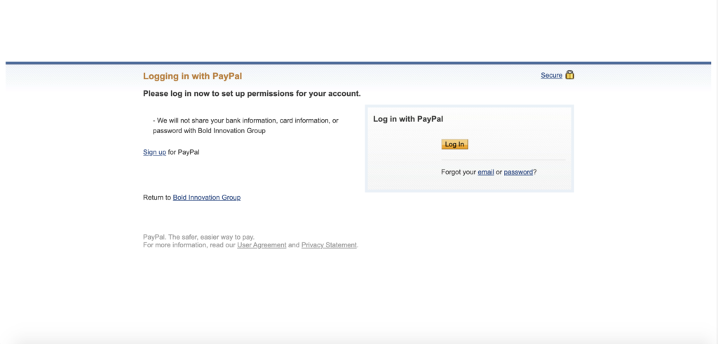 Paypalのアカウントでログインする画面